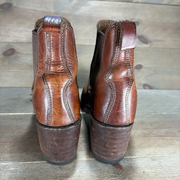 frye sabrina womens size 9 shoes brown leather slip on heel ankle chelsea boots - Picture 4 of 9